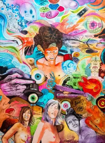 Explosion de Parallaxes – Portrait de femme, encre et aquarelle sur papier