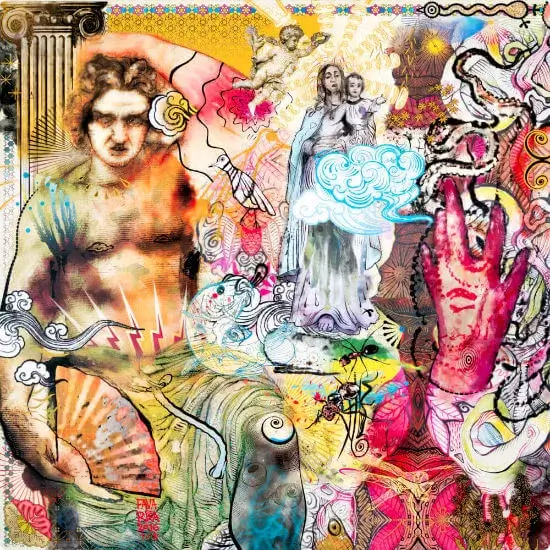 Œuvre numérique, impression sur aluminium brossé couleur Or